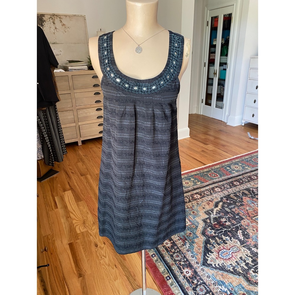 DKNY Jeans Womens Gray Embroidered Mirror Embellished‎ Sleeveless Shift Dress S